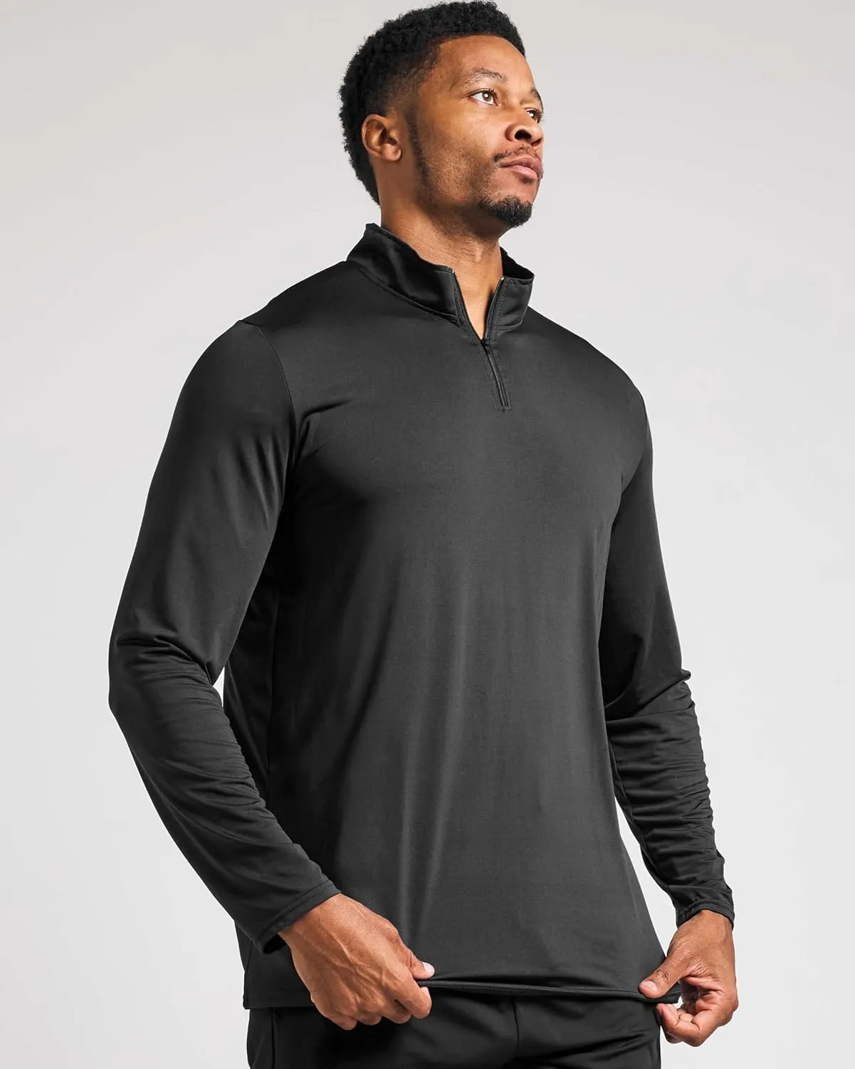 Real Essentials 3 Pack: Men's Dry-Fit Active Quarter Zip Long Sleeve Athletic Performance Pullover (Available in Big & Tall)