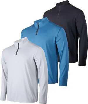 Real Essentials 3 Pack: Men's Dry-Fit Active Quarter Zip Long Sleeve Athletic Performance Pullover (Available in Big & Tall)
