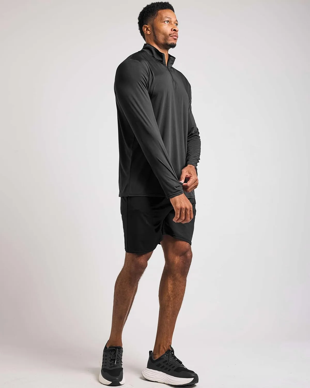 Real Essentials 3 Pack: Men's Dry-Fit Active Quarter Zip Long Sleeve Athletic Performance Pullover (Available in Big & Tall)