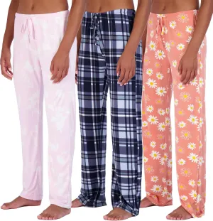 Real Essentials 3 Pack: Womens Ultra-Soft Comfy Pajama Lounge Pants Sleepwear (Available in Plus Size)