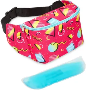 Retro 90's Fanny Pack for Teens, Insulated Waist Bag Cooler with Adjustable Strap, Pink (9 x 6 In)