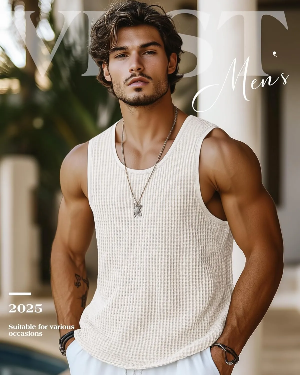 Riyiper 3 Pack Men's Waffle Knit Tank Tops, Casual Sleeveless Tank Shirts Summer Classic Beach T-Shirts Breathable Muscle Tee