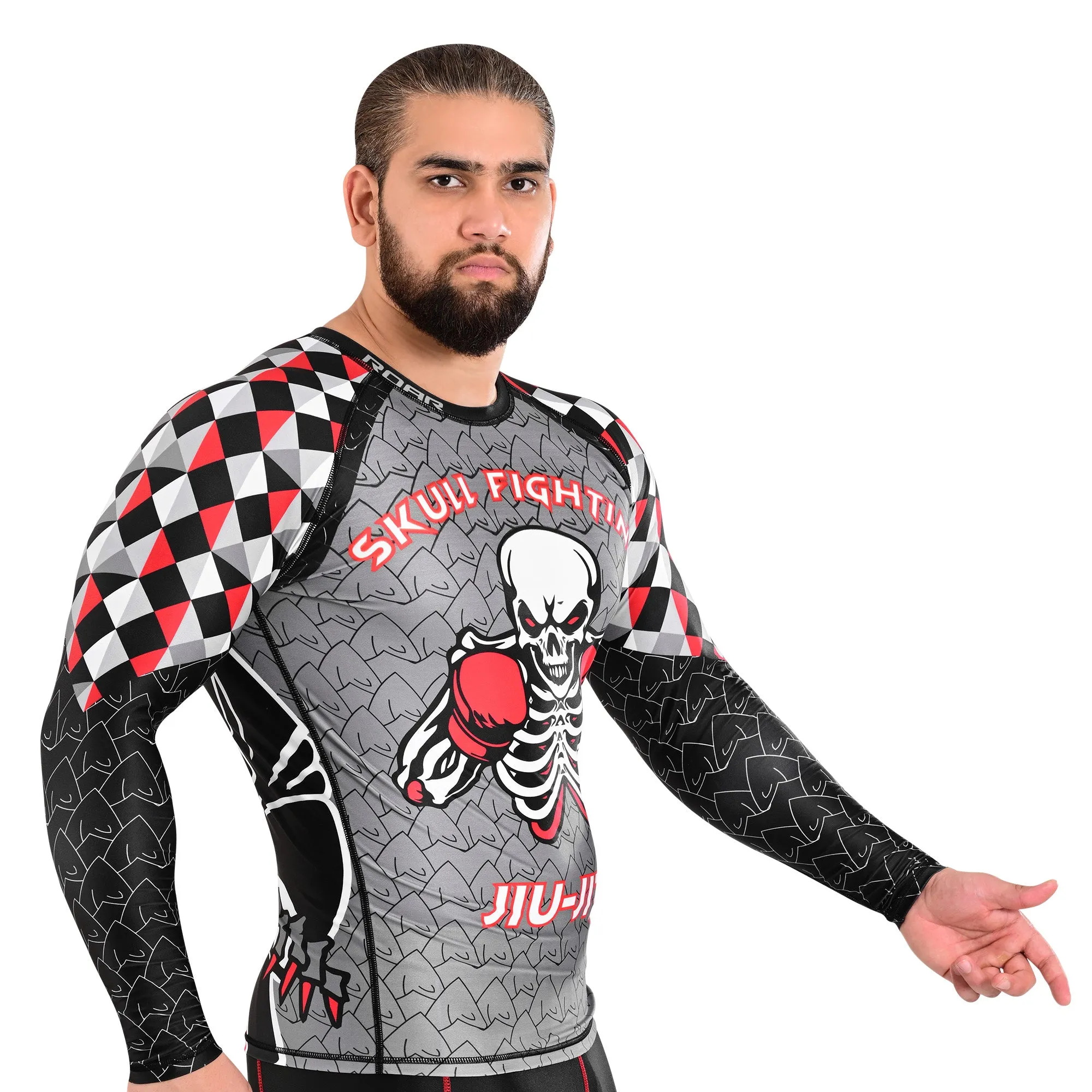 ROAR MMA Jiujitsu White Rash Guard Fight Training Gym Fitness Full Sleeve Workout Shirt