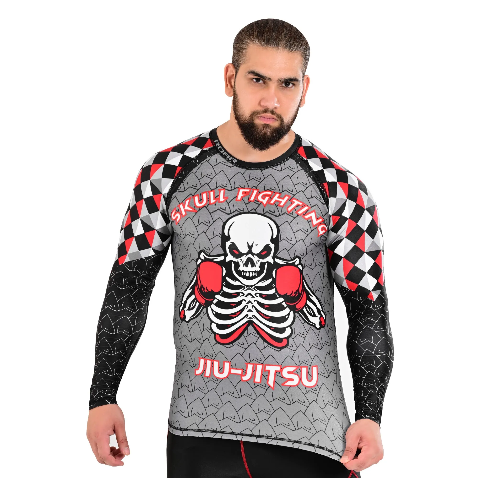 ROAR MMA Jiujitsu White Rash Guard Fight Training Gym Fitness Full Sleeve Workout Shirt