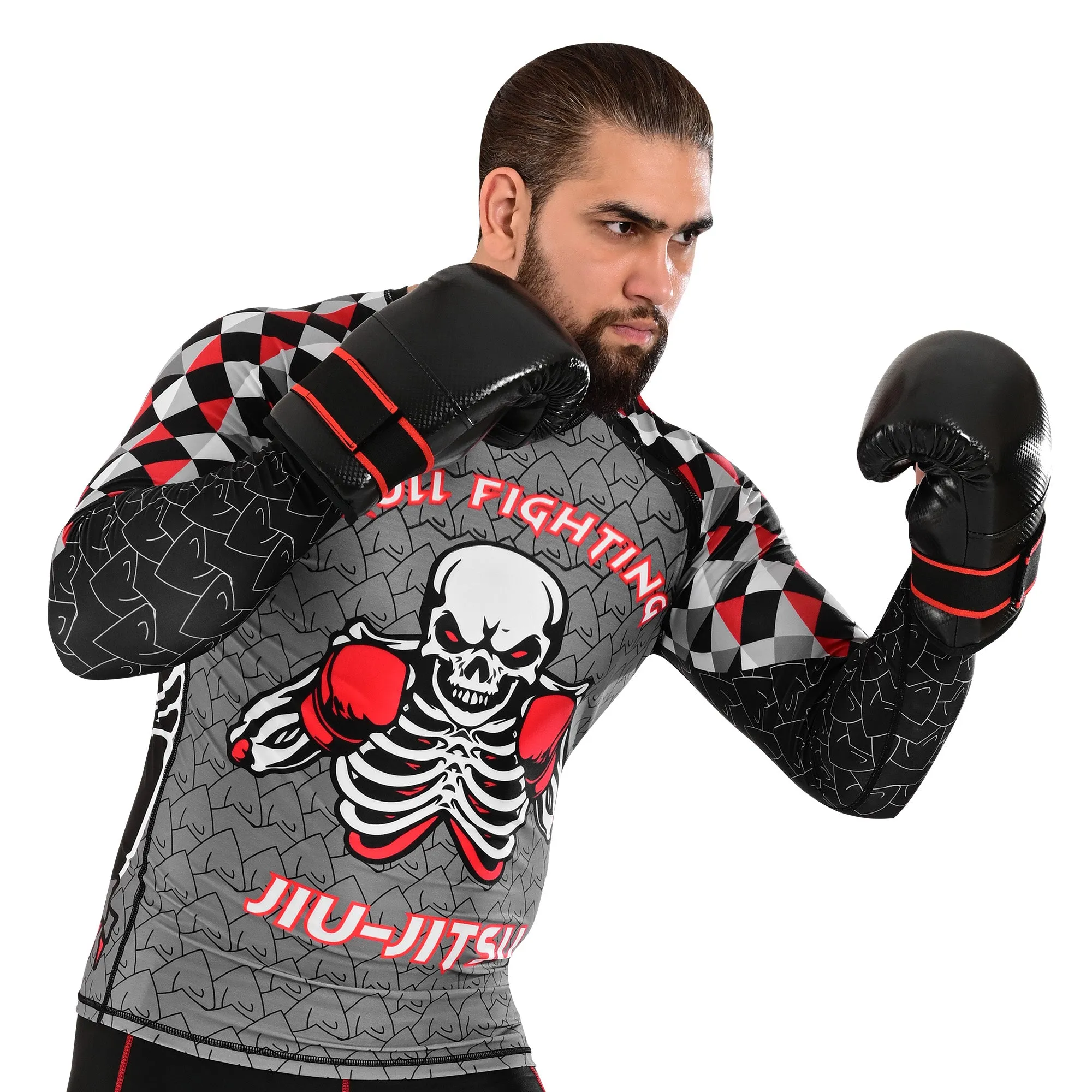 ROAR MMA Jiujitsu White Rash Guard Fight Training Gym Fitness Full Sleeve Workout Shirt