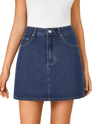 Rooscier Women's High Waisted Jean Skirt Trendy Summer Button Up Denim Mini Skirt