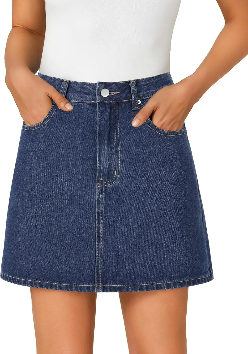 Rooscier Women's High Waisted Jean Skirt Trendy Summer Button Up Denim Mini Skirt