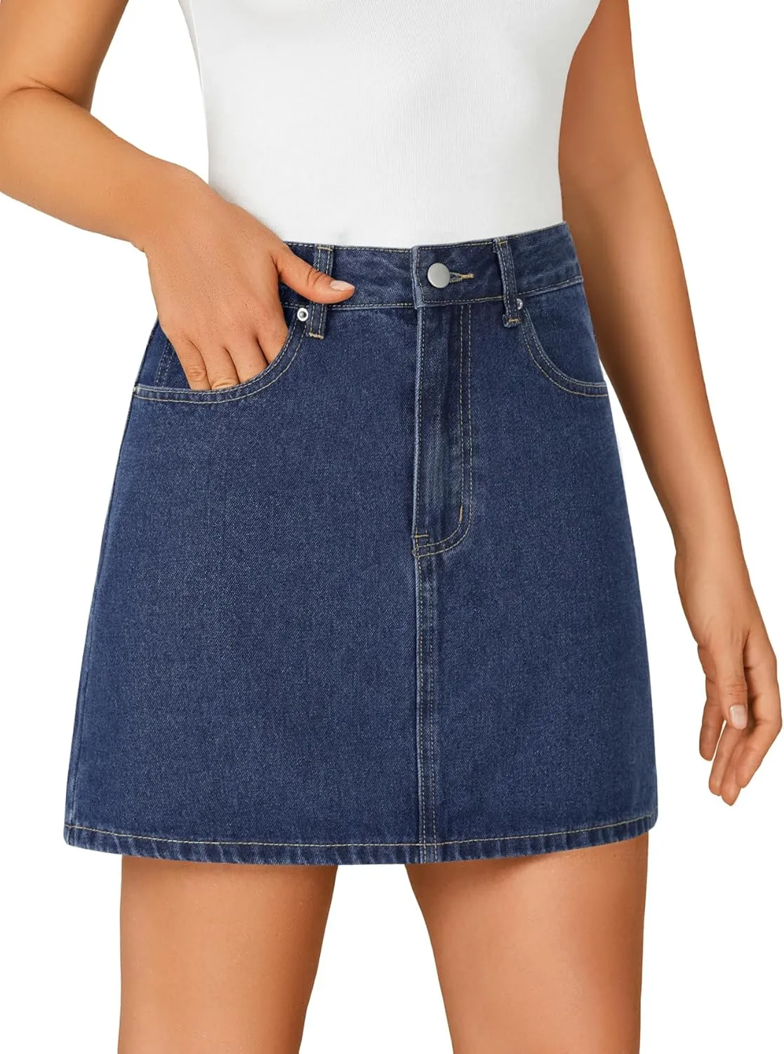 Rooscier Women's High Waisted Jean Skirt Trendy Summer Button Up Denim Mini Skirt