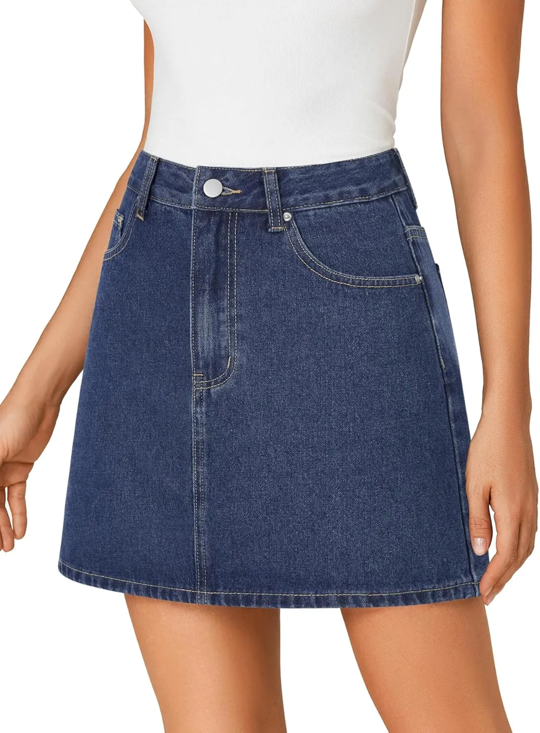 Rooscier Women's High Waisted Jean Skirt Trendy Summer Button Up Denim Mini Skirt