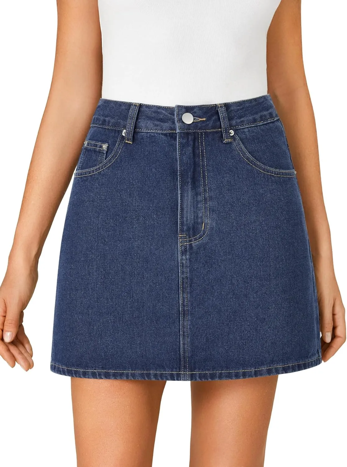 Rooscier Women's High Waisted Jean Skirt Trendy Summer Button Up Denim Mini Skirt
