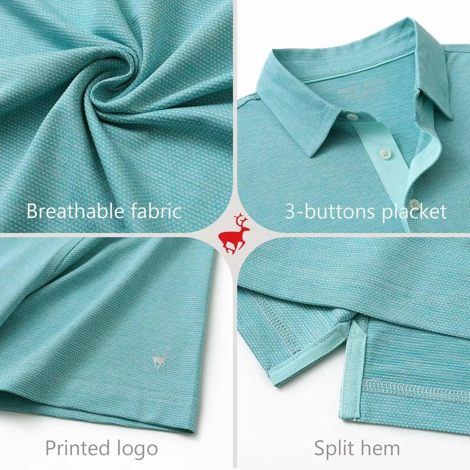 Rouen Mens Golf Shirts Short Sleeve Quick Dry Breathable Active Heather Jacquard Regular Fit Casual Polo Shirts for Men