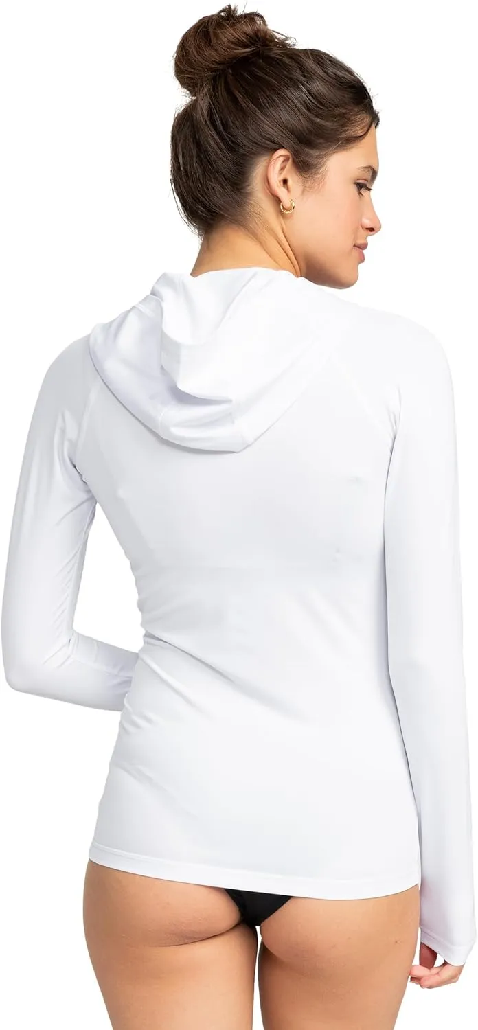 Roxy Women's Rash Guard UPF 50  Full Zip Hooded Long Sleeve Sun Protection Swim Shirt-Quick Dry Rashguard (XS-XXL)
