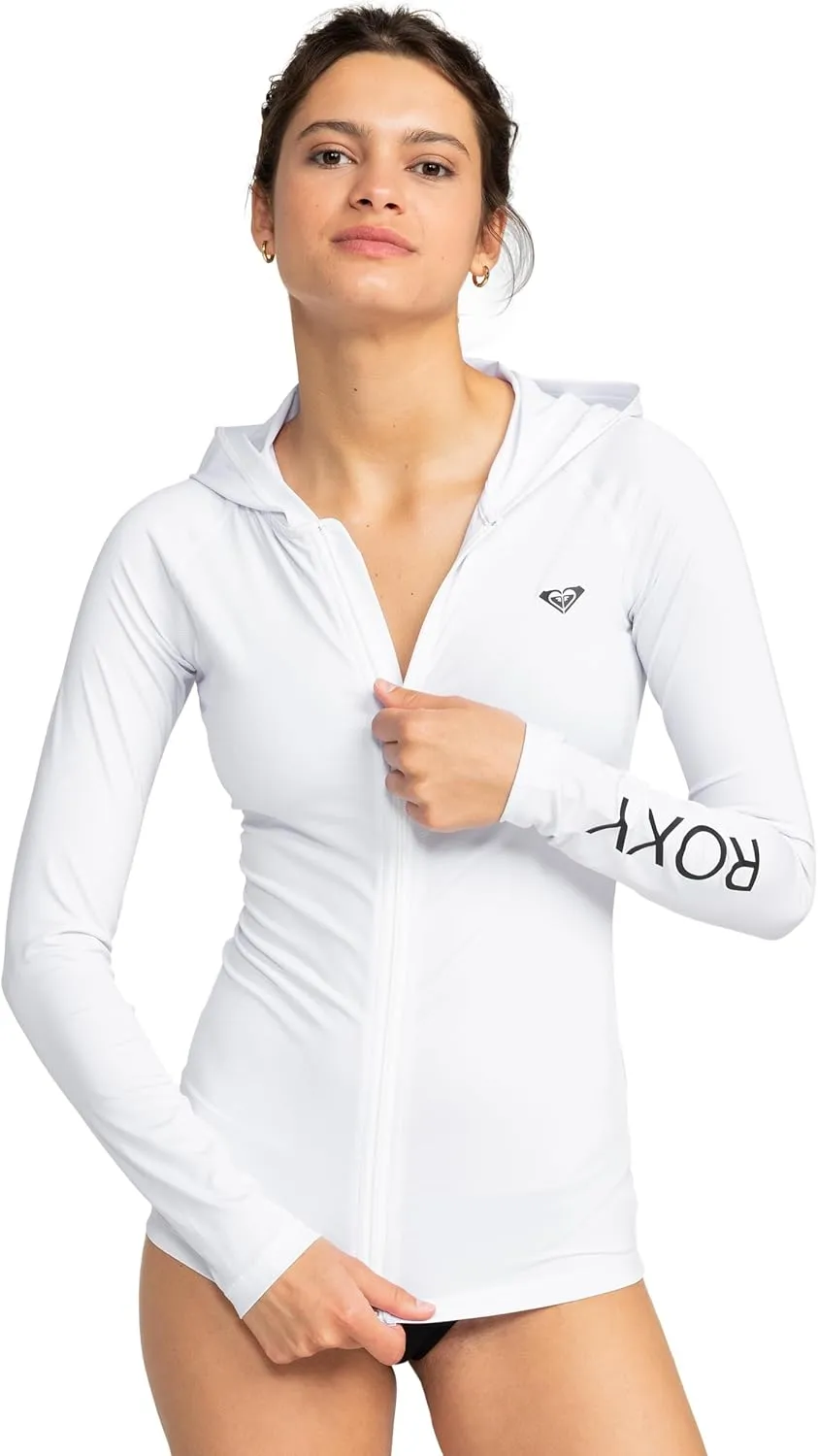 Roxy Women's Rash Guard UPF 50  Full Zip Hooded Long Sleeve Sun Protection Swim Shirt-Quick Dry Rashguard (XS-XXL)