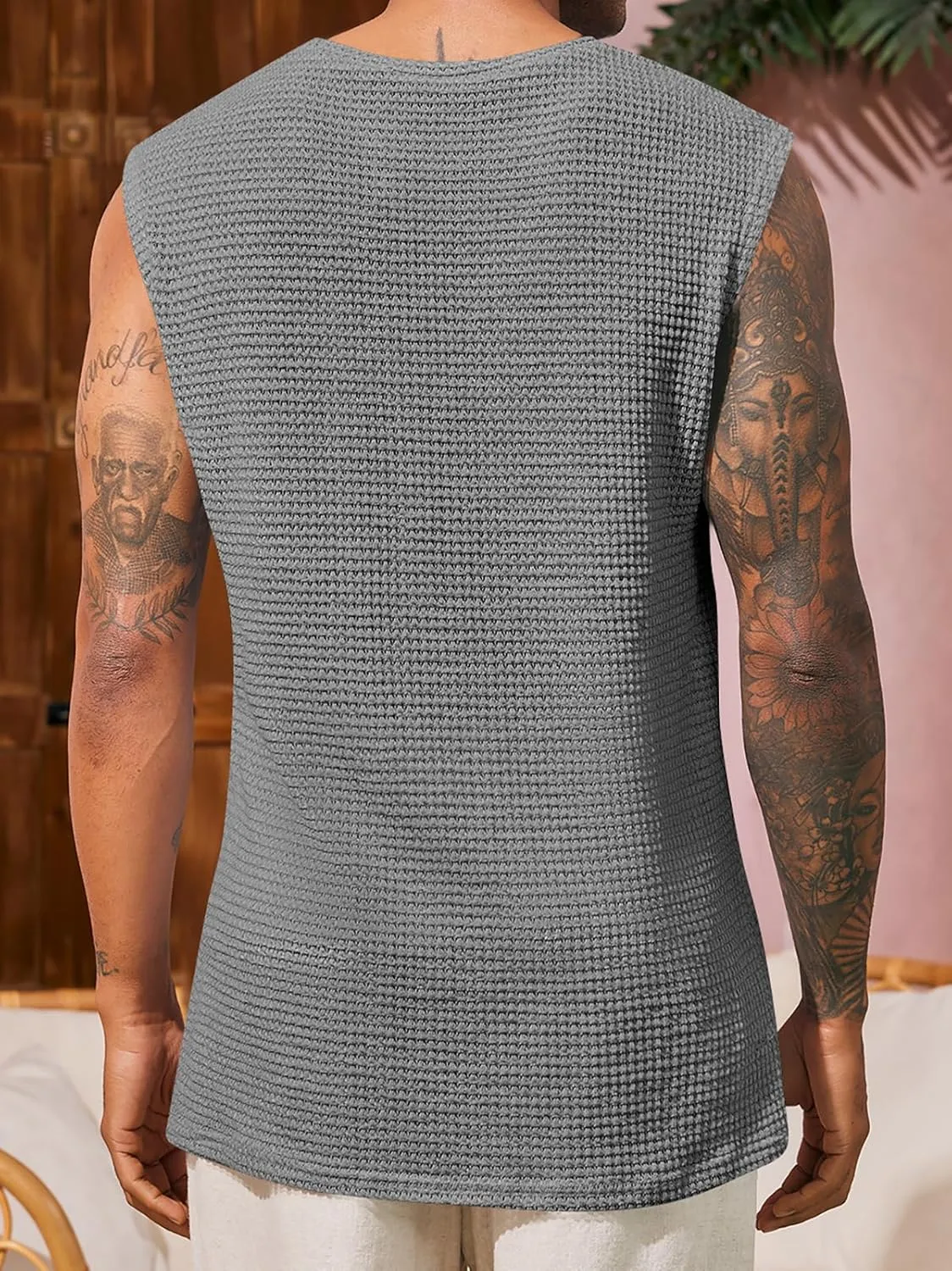 Runcati Mens Waffle Tank Tops Sleeveless T-Shirts Athletic Muscle Summer Beach Hippie Shirts