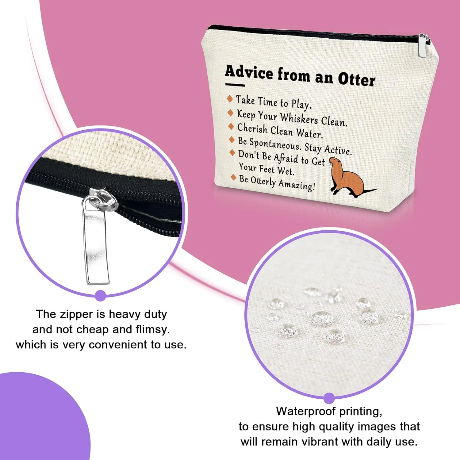 Sazuwu Otter Lover Gift Sea Otter Gifts for Women Makeup Bag Animal Lover Gift Cute Otter Animal Gift Inspiration Gifts for Friend Female Cosmetic Bag Birthday Christmas Gifts Travel Pouch