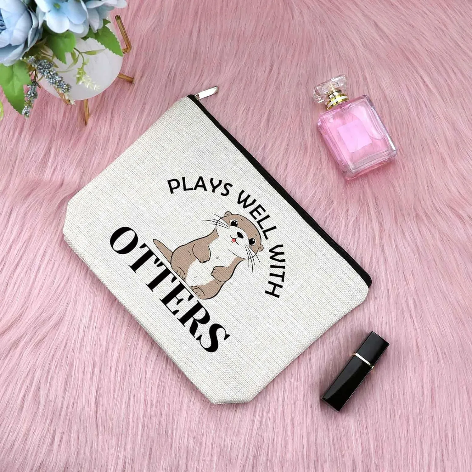 Sfodiary Otter Lover Gift Makeup Bag Sea Otter Gifts for Women Animal Lover Cosmetic Bag Animal Themed Birthday Christmas for Zookeeper Friends Mom Aunt Zipper Travel Pouch