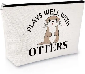 Sfodiary Otter Lover Gift Makeup Bag Sea Otter Gifts for Women Animal Lover Cosmetic Bag Animal Themed Birthday Christmas for Zookeeper Friends Mom Aunt Zipper Travel Pouch