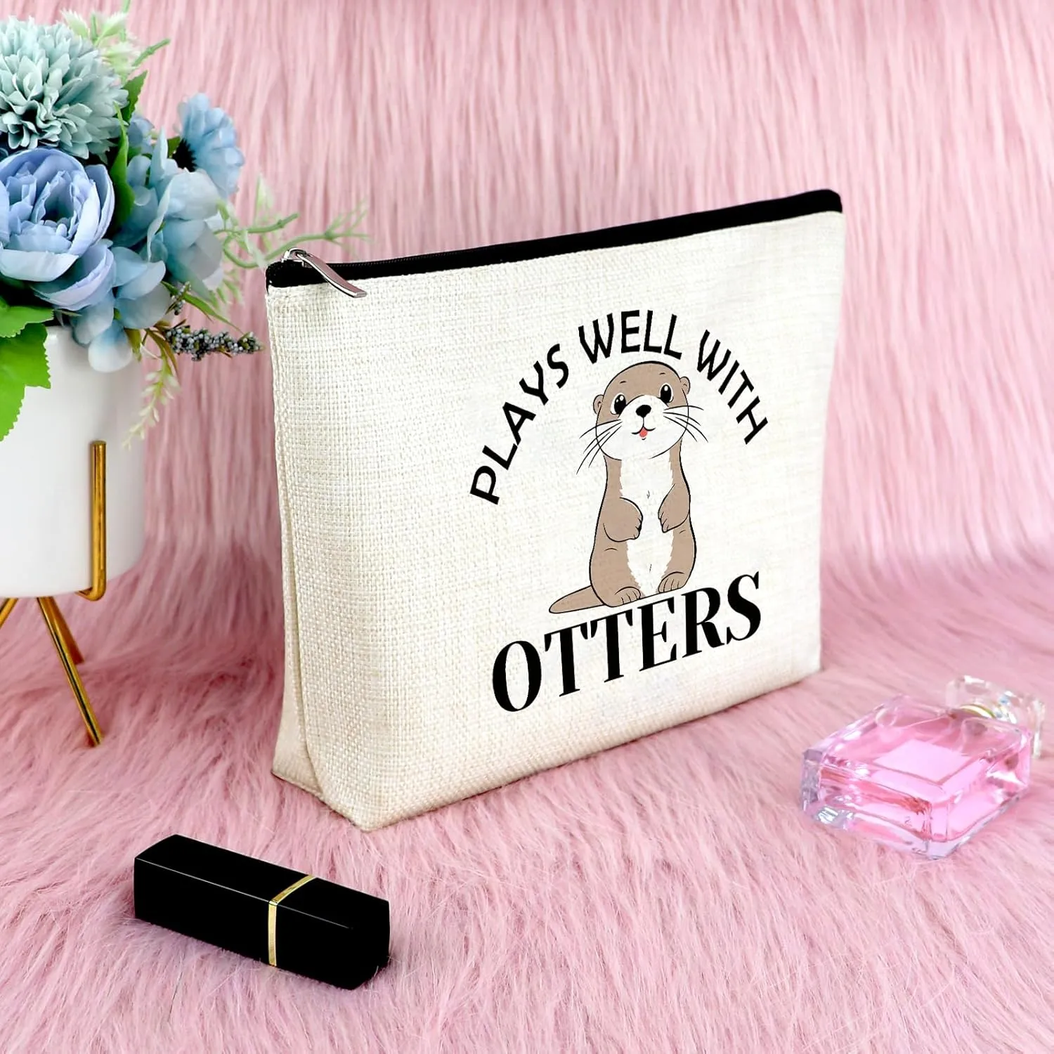 Sfodiary Otter Lover Gift Makeup Bag Sea Otter Gifts for Women Animal Lover Cosmetic Bag Animal Themed Birthday Christmas for Zookeeper Friends Mom Aunt Zipper Travel Pouch
