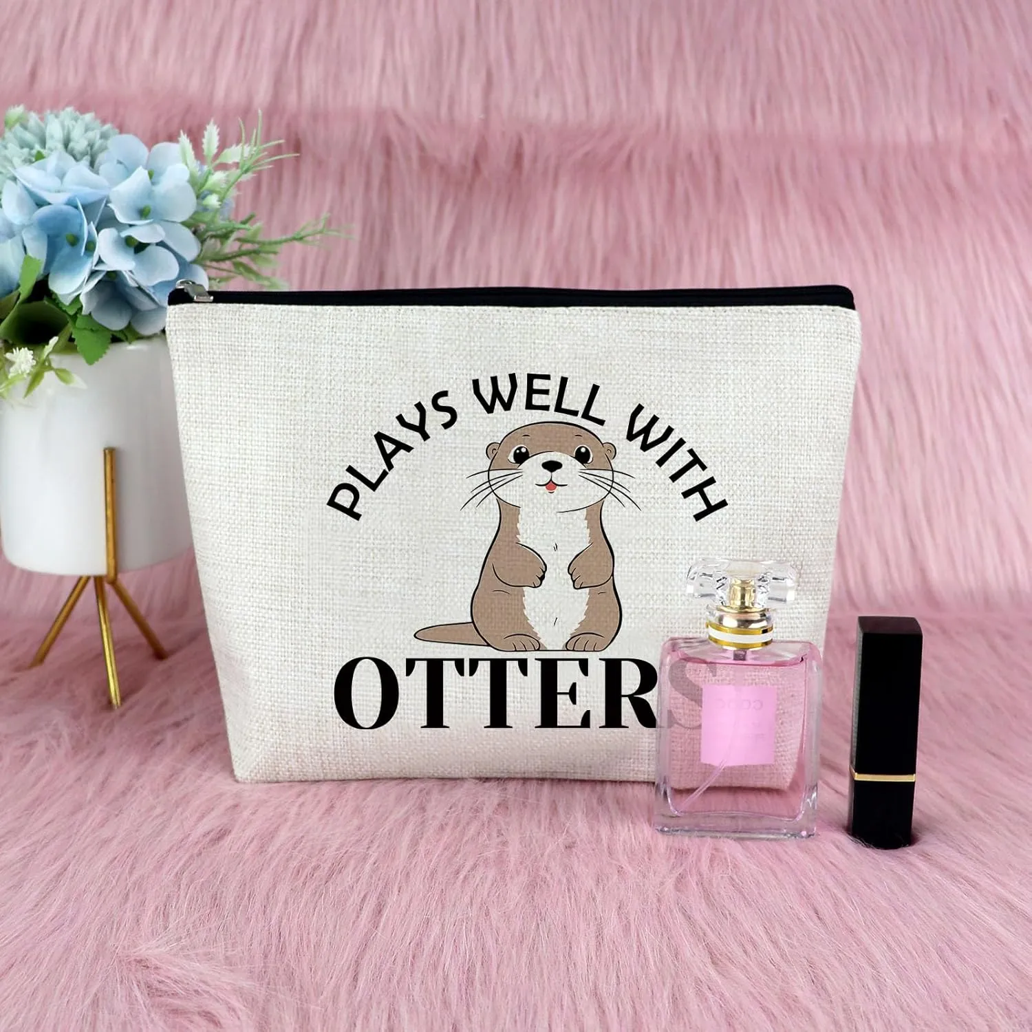Sfodiary Otter Lover Gift Makeup Bag Sea Otter Gifts for Women Animal Lover Cosmetic Bag Animal Themed Birthday Christmas for Zookeeper Friends Mom Aunt Zipper Travel Pouch