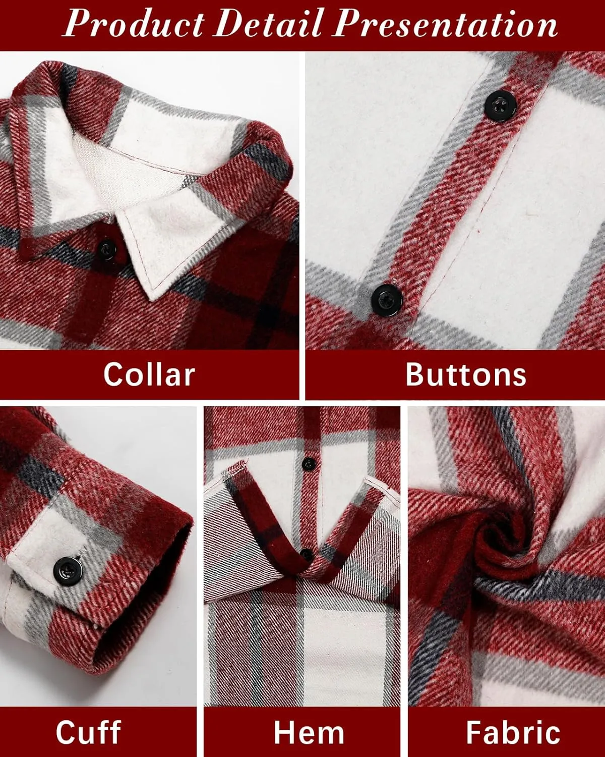SHEJIZE Women's Casual Shacket Jacket Plaid Shirts Flannel Blouses Button-Down Shirts