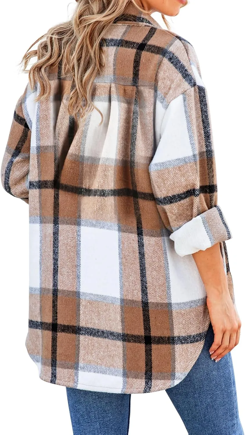 SHEJIZE Women's Casual Shacket Jacket Plaid Shirts Flannel Blouses Button-Down Shirts