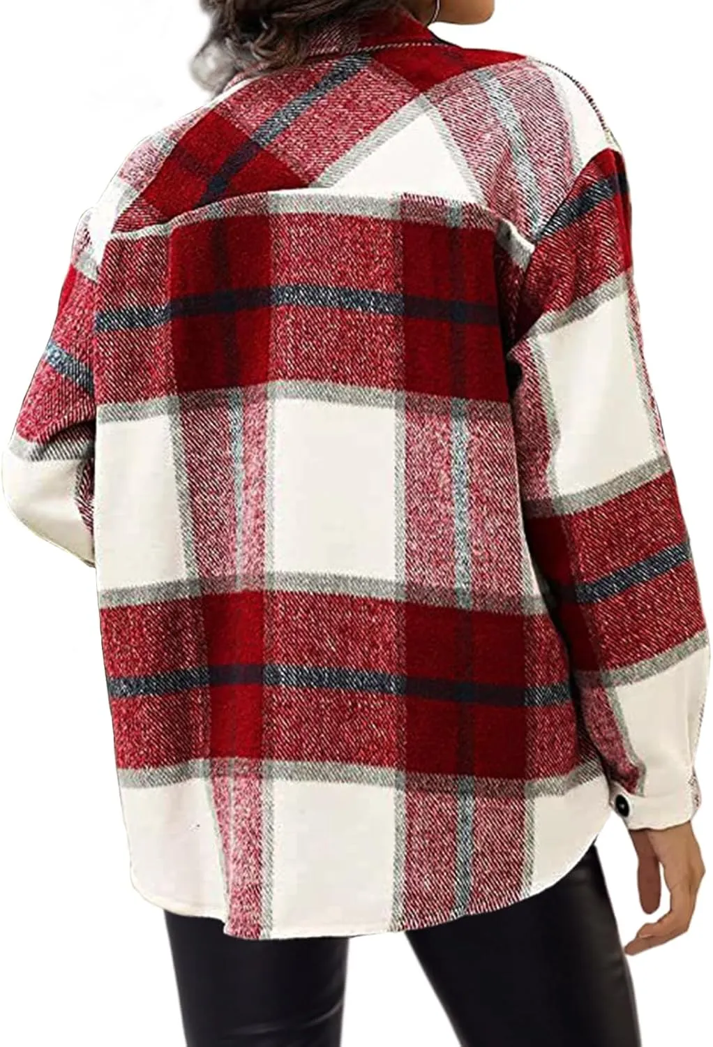 SHEJIZE Women's Casual Shacket Jacket Plaid Shirts Flannel Blouses Button-Down Shirts