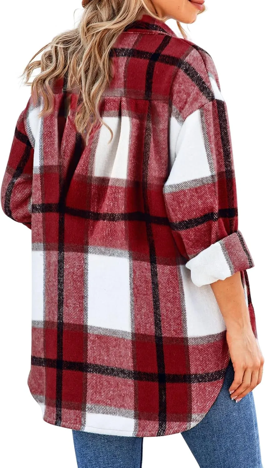 SHEJIZE Women's Casual Shacket Jacket Plaid Shirts Flannel Blouses Button-Down Shirts