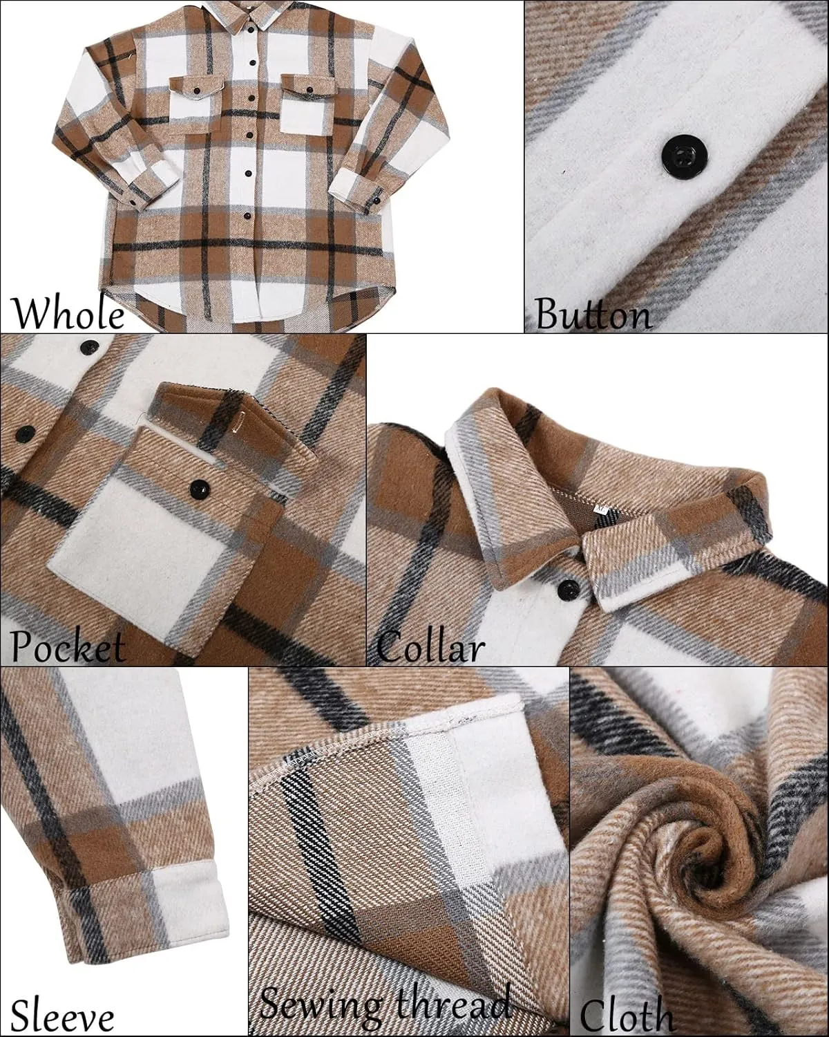 SHEJIZE Women's Casual Shacket Jacket Plaid Shirts Flannel Blouses Button-Down Shirts
