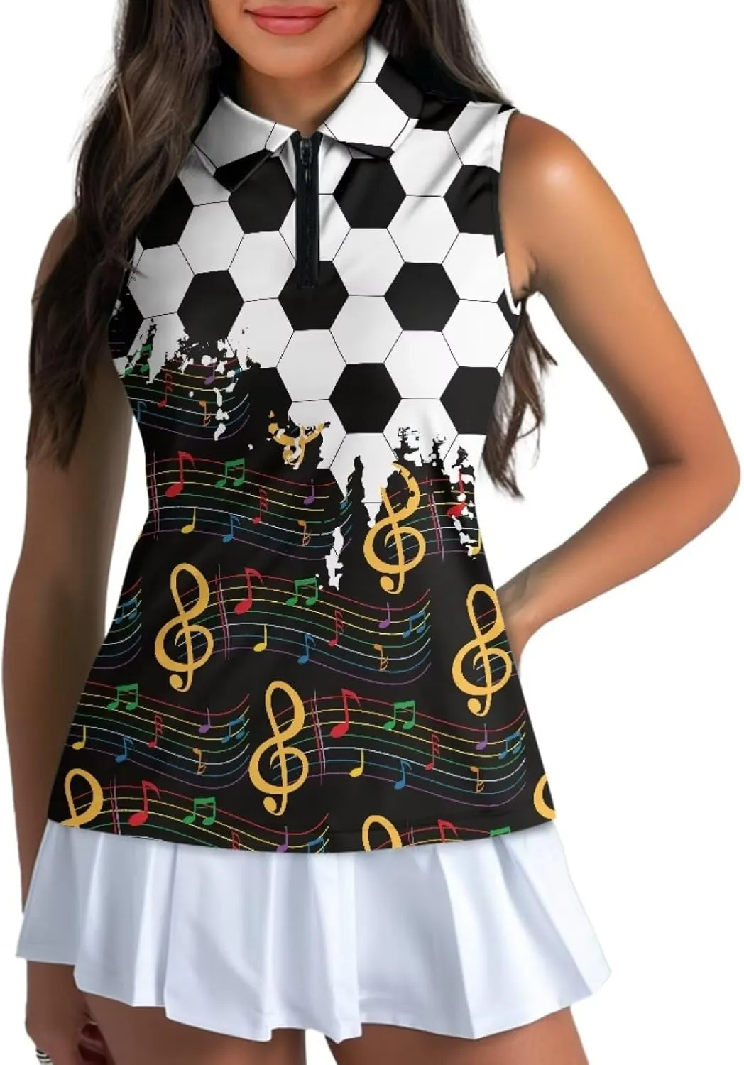 Sleeveless Golf Polo Shirts for Women, Zip Women Sleeveless Golf Shirt, Tank Tops Polo Shirts for Summer
