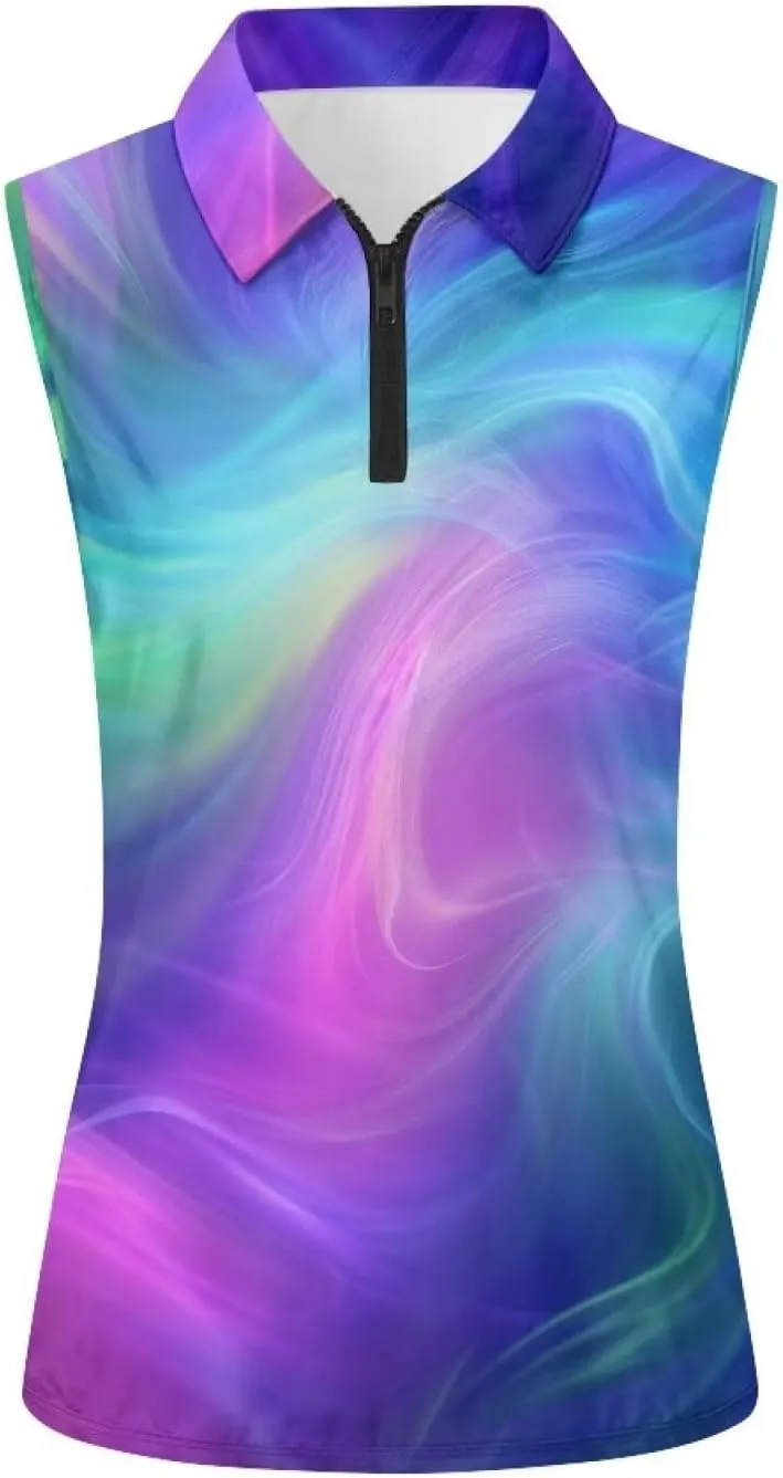 Sleeveless Golf Polo Shirts for Women, Zip Women Sleeveless Golf Shirt, Tank Tops Polo Shirts for Summer