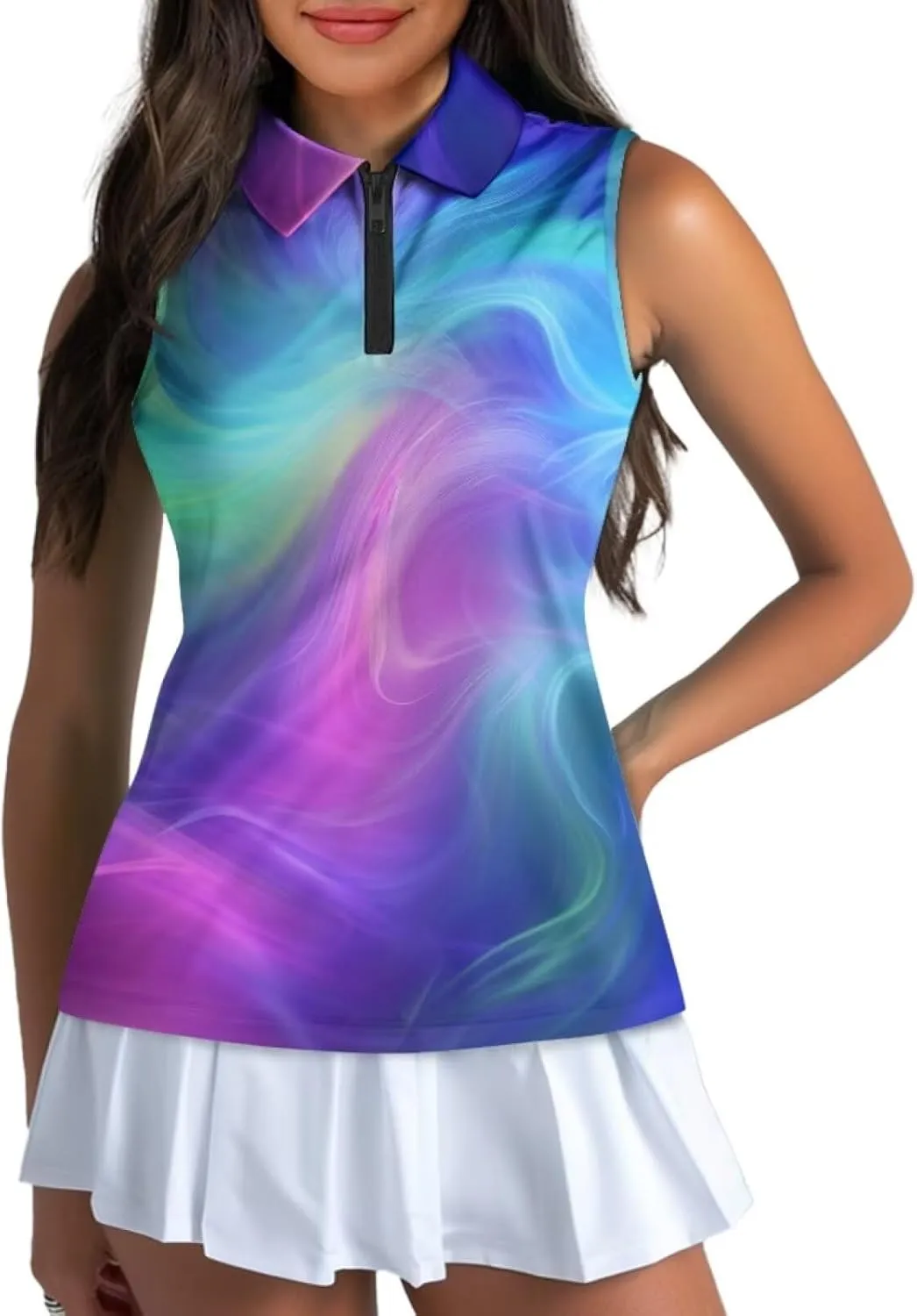 Sleeveless Golf Polo Shirts for Women, Zip Women Sleeveless Golf Shirt, Tank Tops Polo Shirts for Summer