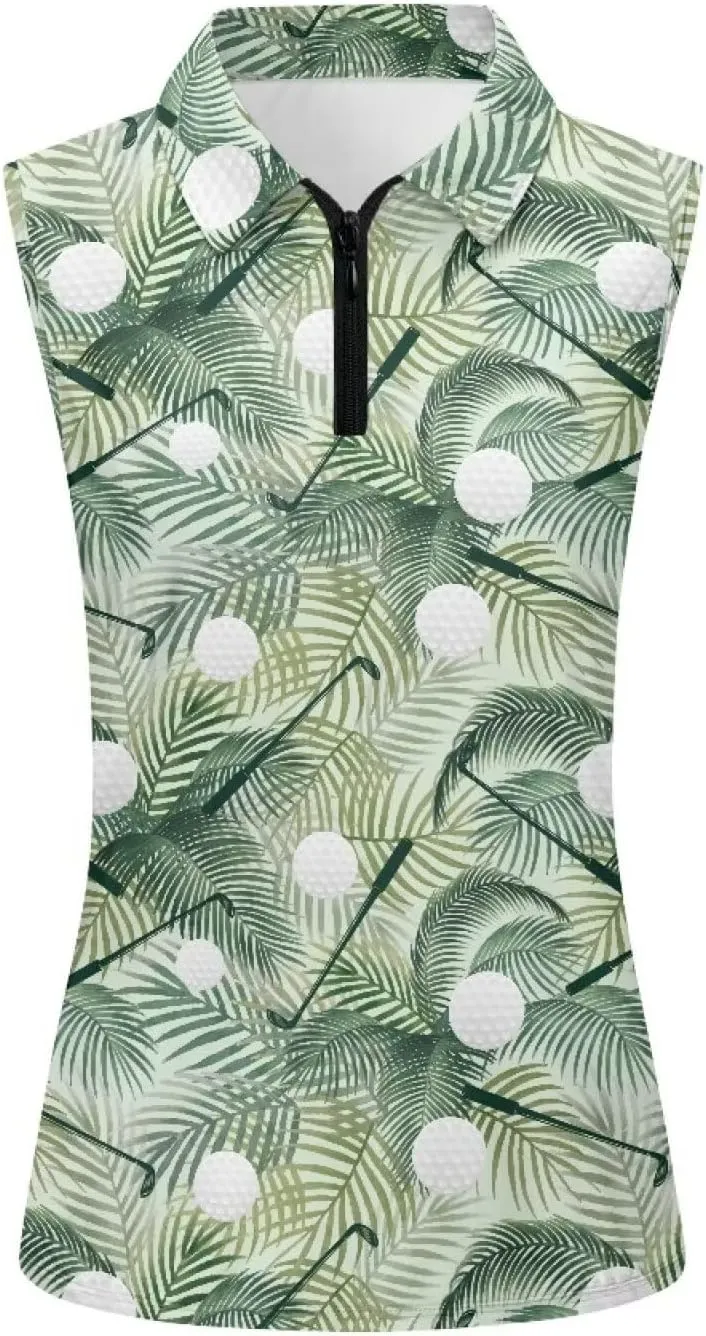 Sleeveless Golf Polo Shirts for Women, Zip Women Sleeveless Golf Shirt, Tank Tops Polo Shirts for Summer