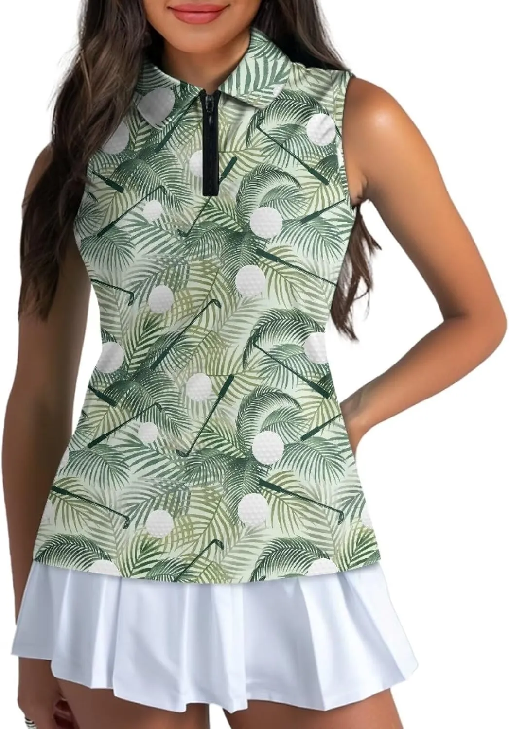 Sleeveless Golf Polo Shirts for Women, Zip Women Sleeveless Golf Shirt, Tank Tops Polo Shirts for Summer