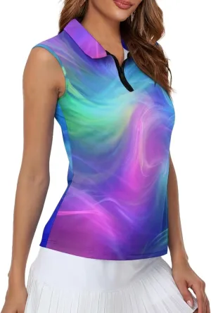 Sleeveless Golf Polo Shirts for Women, Zip Women Sleeveless Golf Shirt, Tank Tops Polo Shirts for Summer