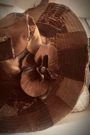 Soulful Hippie Sun Hat - Brown Denim Patchwork