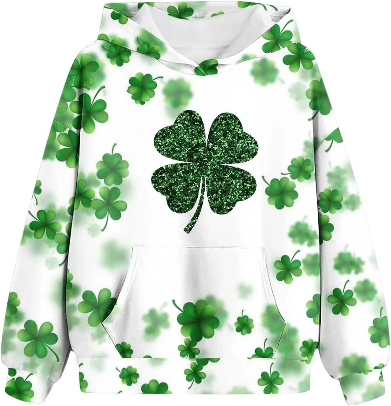 St Patrick's Day Outfit Girl Oversized Saint Pattys Hoodies Casual Shamrock Clover Print Hooded Pullover Tops