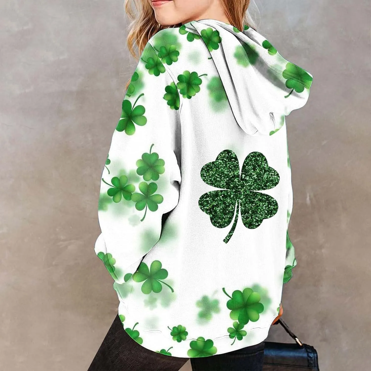St Patrick's Day Outfit Girl Oversized Saint Pattys Hoodies Casual Shamrock Clover Print Hooded Pullover Tops