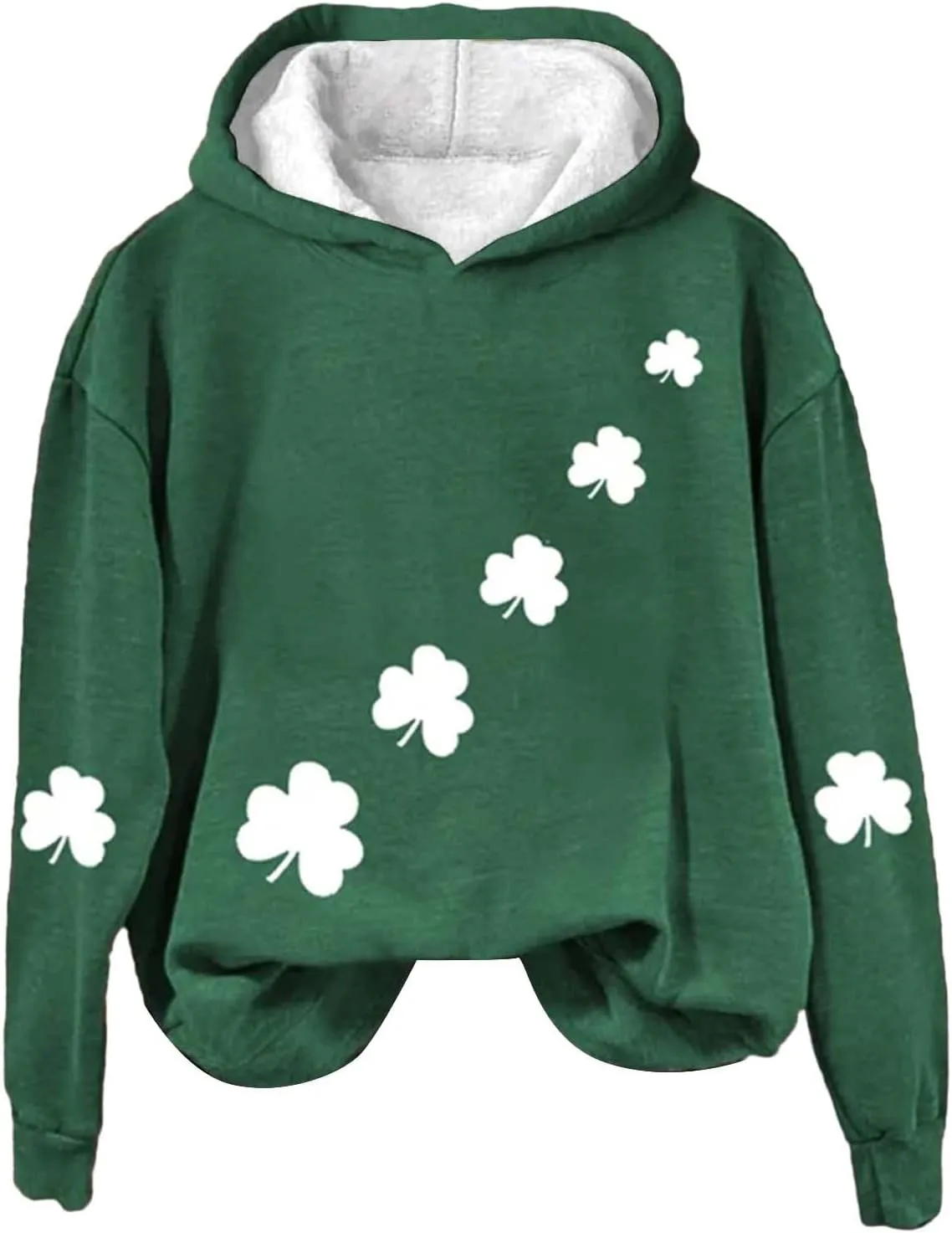St Patrick's Day Womens Hoodie, Green Irish Shamrock Printed Sweatshirt, Clover Lucky Long Sleeve Oversized Shirts Tops