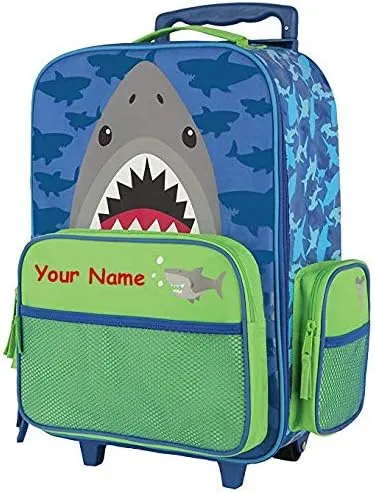 Stephen Joseph Personalized Shark Classic Rolling Luggage Suitcase Carry On Travel Bag - 14.5 Inches