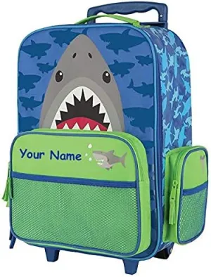 Stephen Joseph Personalized Shark Classic Rolling Luggage Suitcase Carry On Travel Bag - 14.5 Inches
