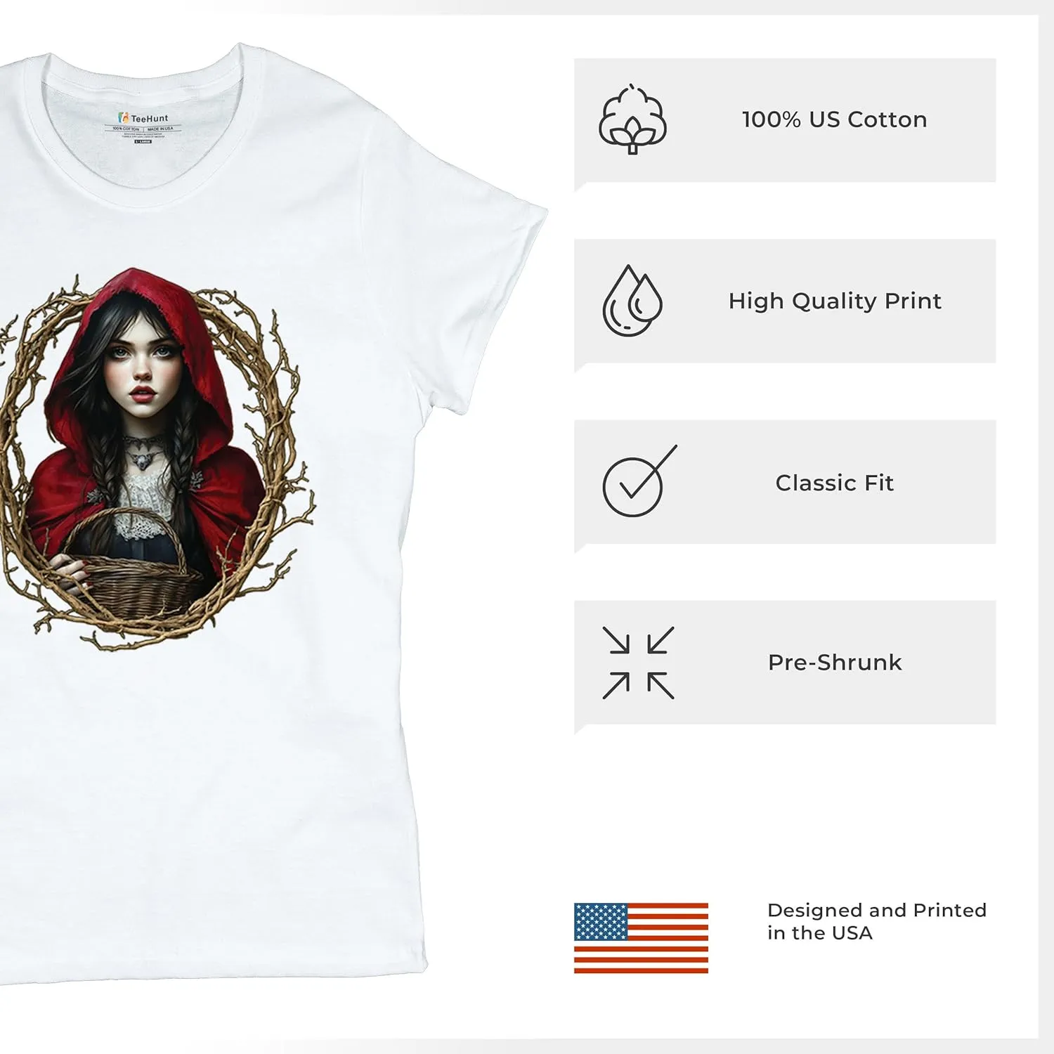 Storybook Red Riding Hood Women's T-Shirt Gothic Fairytale Cute Little Girl Forest Fantasy Witchy Cloak Cartoon Women's Tee