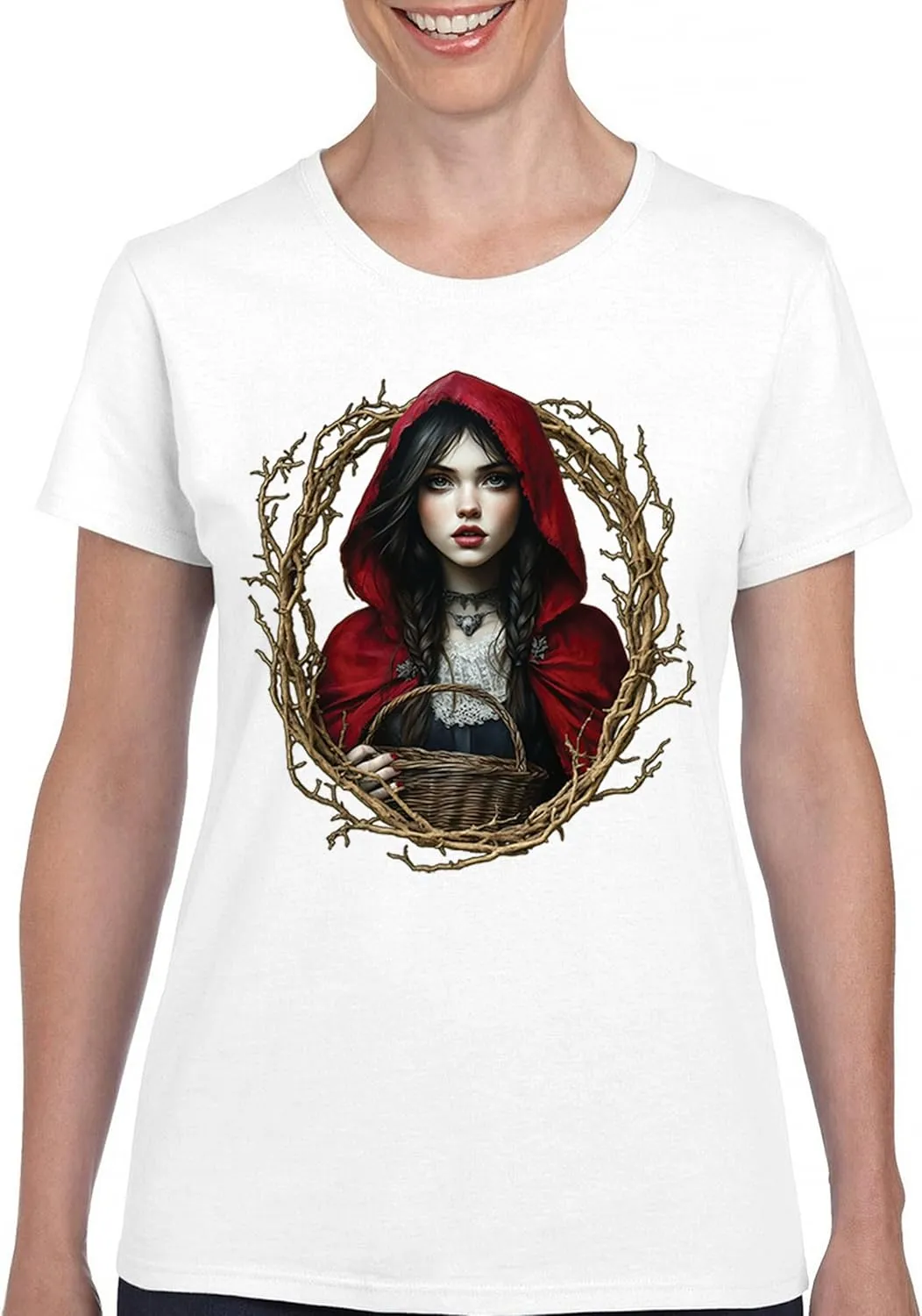 Storybook Red Riding Hood Women's T-Shirt Gothic Fairytale Cute Little Girl Forest Fantasy Witchy Cloak Cartoon Women's Tee