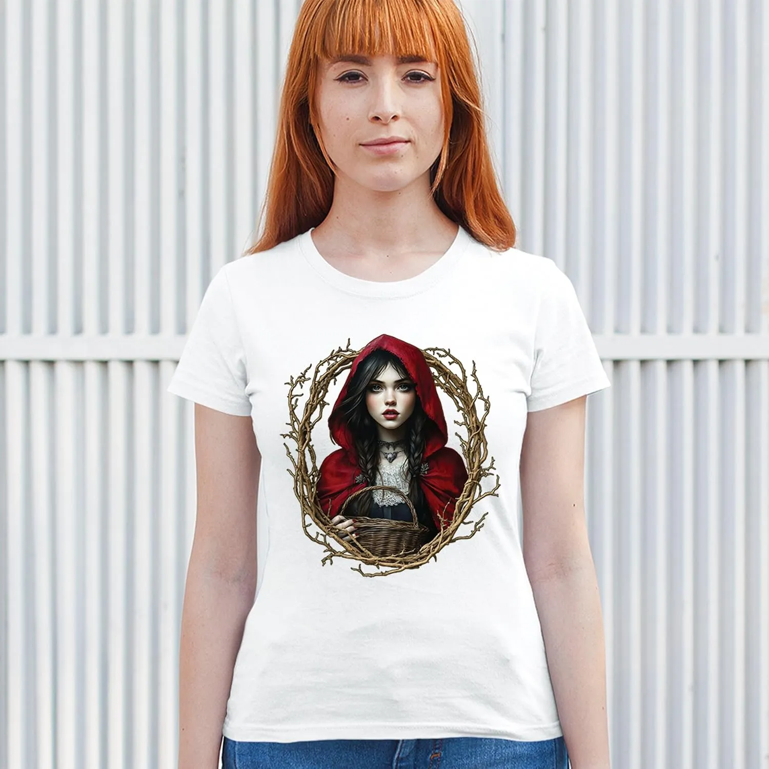 Storybook Red Riding Hood Women's T-Shirt Gothic Fairytale Cute Little Girl Forest Fantasy Witchy Cloak Cartoon Women's Tee