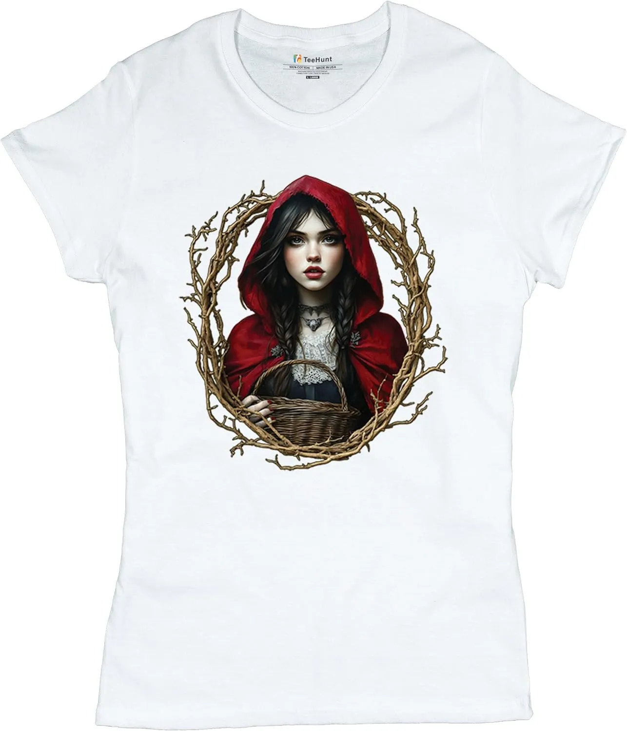 Storybook Red Riding Hood Women's T-Shirt Gothic Fairytale Cute Little Girl Forest Fantasy Witchy Cloak Cartoon Women's Tee