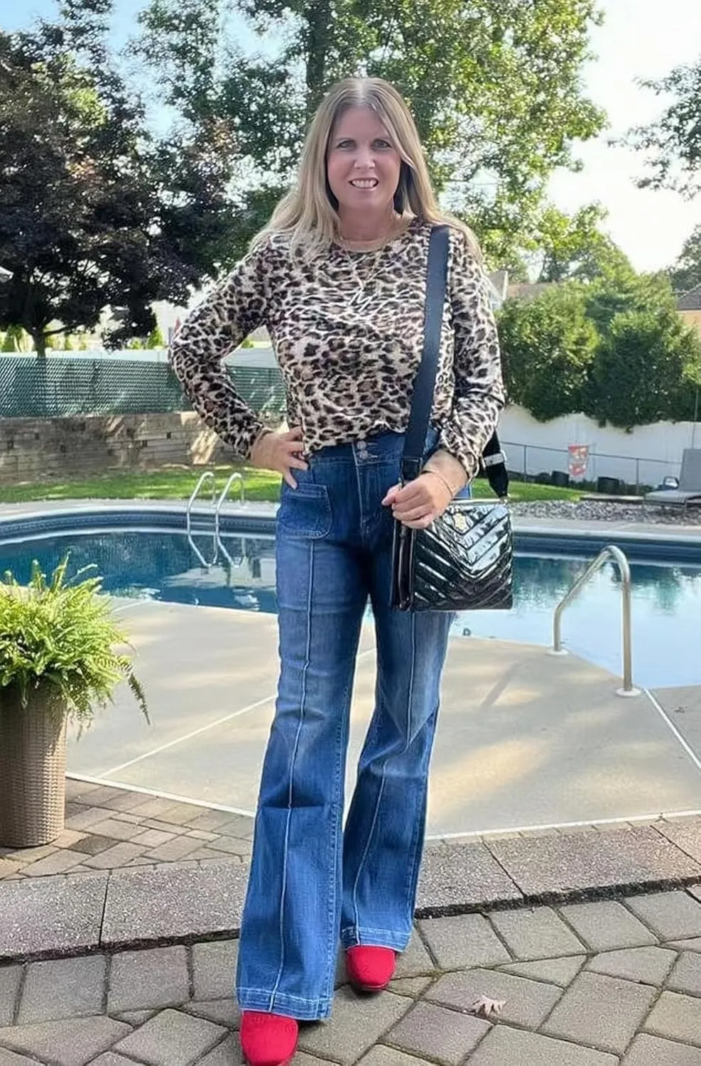 Sulozom Womens Long Sleeve Shirts Crewneck Leopard Printed Tops for Women Casual Dressy Blouses Tee Basic Tops