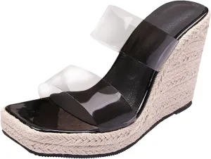 Summer Transparent Wedges Flip Flops Straw Woven Shoes Large Size Ultra High Heels Sandals Womens Go Walk Arch