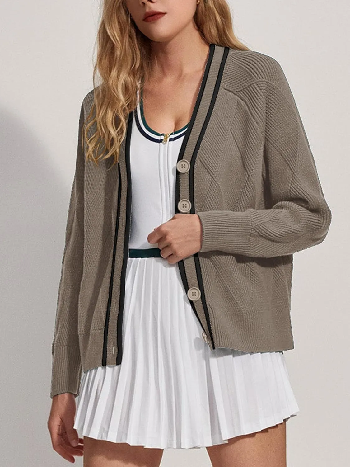 SuperPrity Cardigan Sweaters for Women Fashion 2024 Button Open Front Knit Oversized Cardigans Coat Fall Outfits Outwear