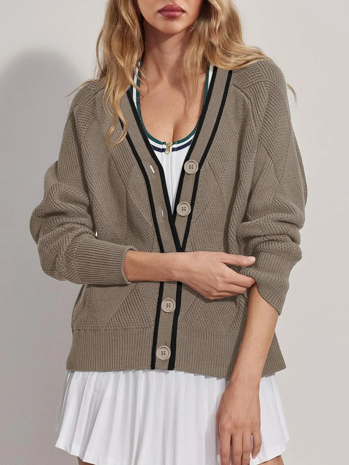SuperPrity Cardigan Sweaters for Women Fashion 2024 Button Open Front Knit Oversized Cardigans Coat Fall Outfits Outwear
