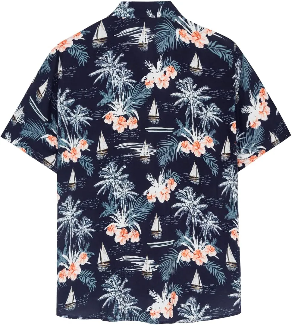 SURF CUZ Mens Hawaiian Shirts Short Sleeve Stretch Casual Aloha Shirt Vacation Mens Tropical Button Down Beach Shirts