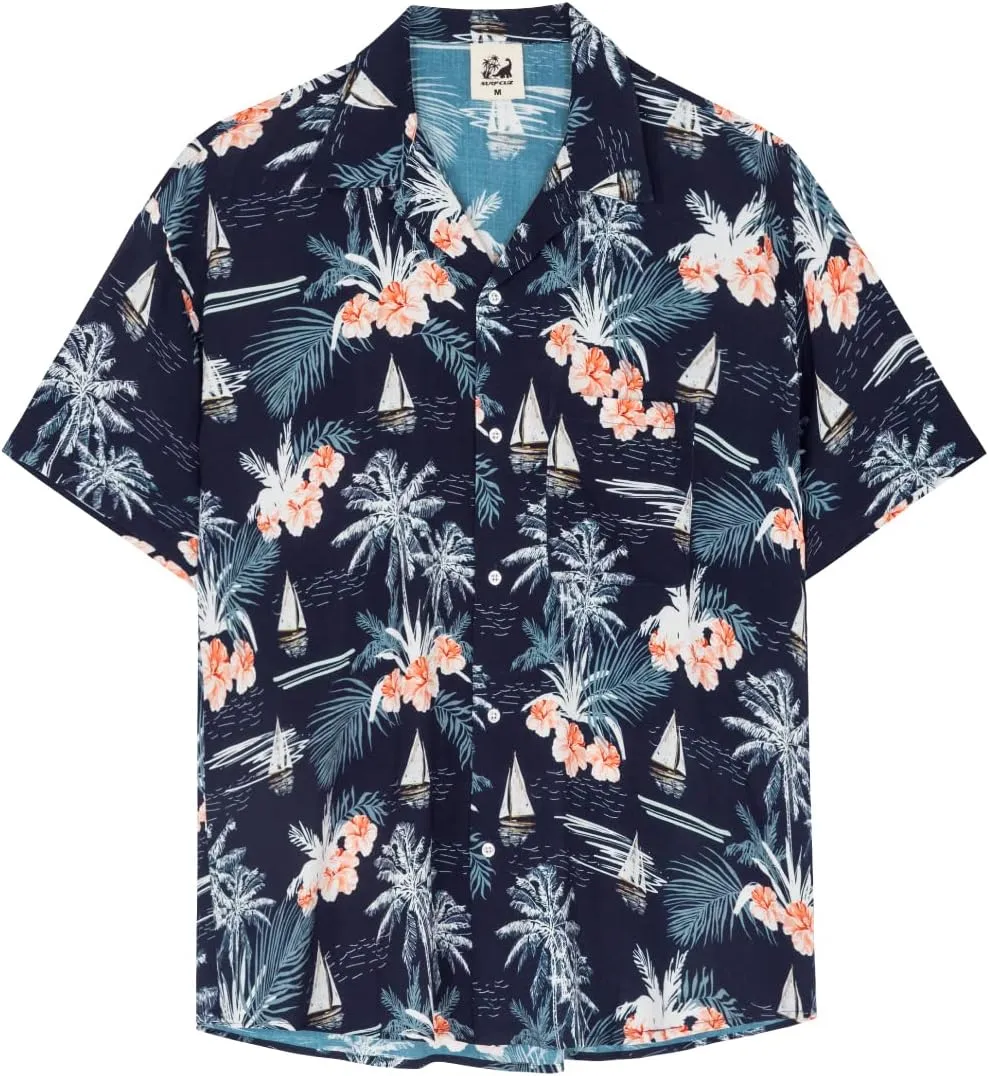 SURF CUZ Mens Hawaiian Shirts Short Sleeve Stretch Casual Aloha Shirt Vacation Mens Tropical Button Down Beach Shirts